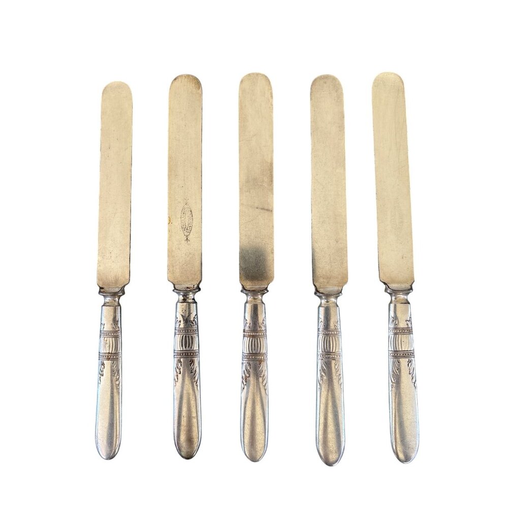 1847 Rogers 1910 Queen Ann/St. Moritz Silver Plate Blunt Knives 9.25" Lot of 5 - Picture 5 of 7